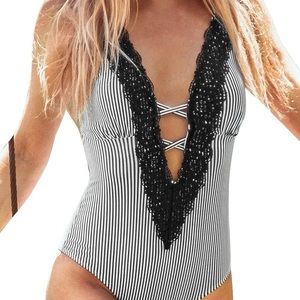 Striped One Piece Bathing Suit